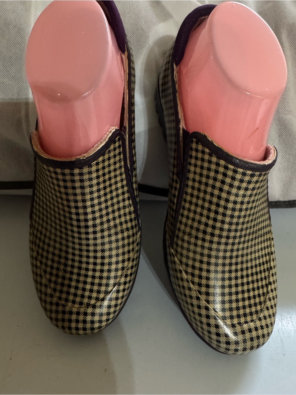 Sperry Topsiders Sz 7M Black & Tan Houndstooth Slip-On Rain Shoes VGUC 😊😊